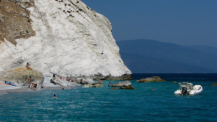 Grecia, Skiathos, Isola, spiaggia, roccia, bianco, Sporadi