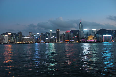 plage de la Victoria, vue de nuit, horizon urbain, paysage urbain, Chine - Asie du sud-est, Hong kong, scène urbaine