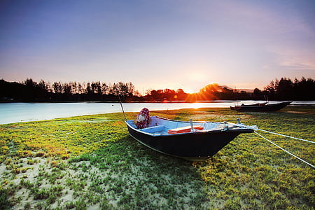 barca, crepuscolo, Lago, paesaggio, natura, tempo libero, ricreazione