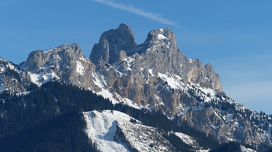 Tyrol, tannheimertal, punane flüh, gimpel, talvel, lumi, taevas