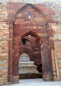 qutab 복잡 한, 아치, 이슬람 기념비, 붉은 사암, 유네스코 세계 유산 사이트, 델리, 기념물