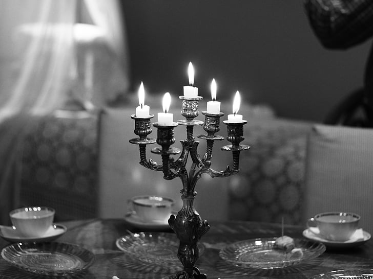 candles, bw, candlestick, burning candles