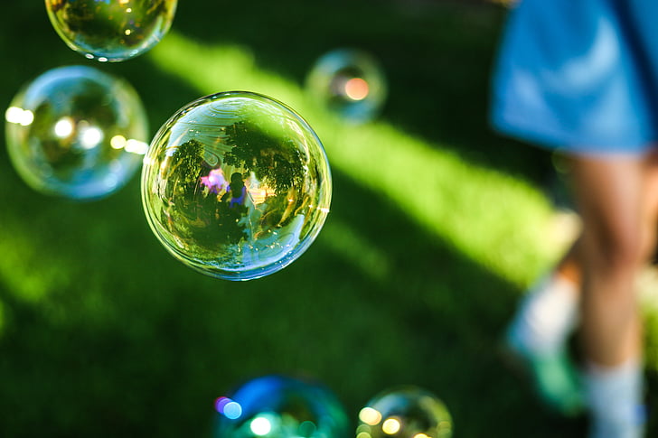 soap, bubble, spherical, shape, reflections, childhood, fun