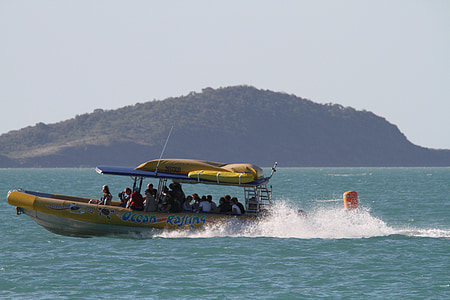 bateau à moteur, botte, plus, bateau à moteur, grande barrière de corail, Whitehaven beach, Queensland
