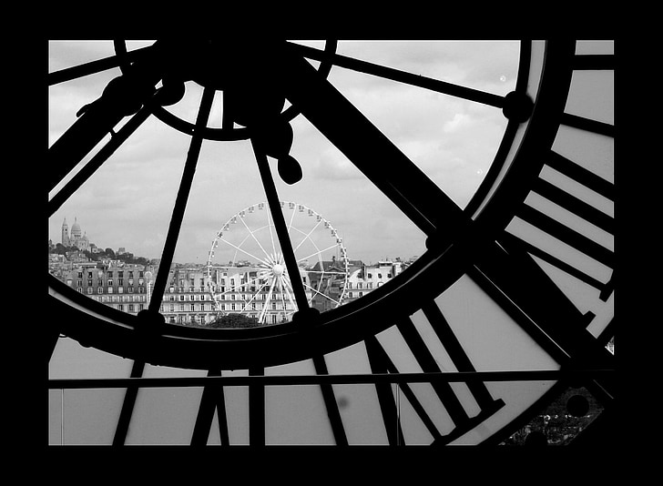 Paris, Clock, Sacre, arsitektur, hitam dan putih