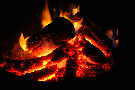 fogo, carvões, cinza, flama, calor, quente, energia