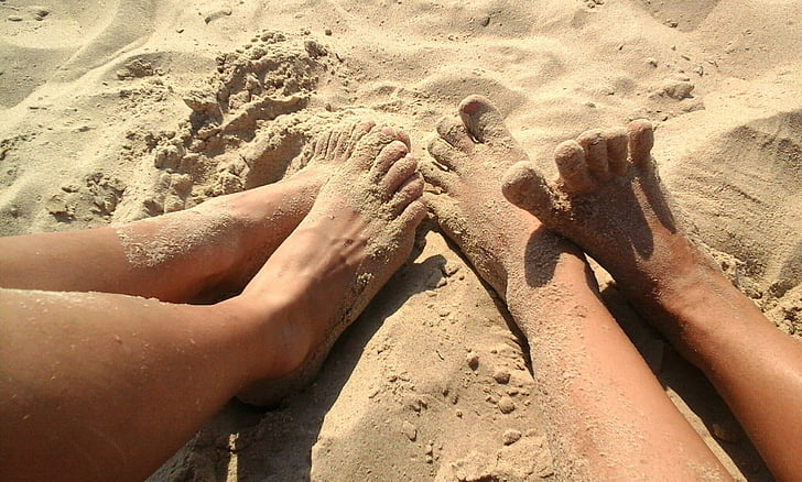 ขา, ทราย, ฤดูร้อน, บนชายหาด, วันหยุด, ตาล, ในวันหยุด