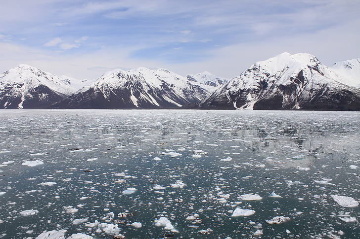 Alaska, paisaje, montañas, Scenic, cielo, agua, hielo