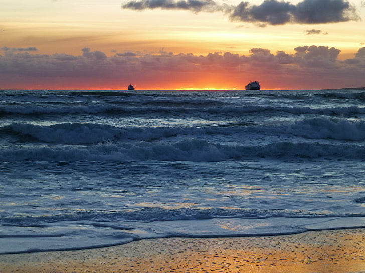 Закат, пляж, abendstimmung, мне?, океан, волна, Природа