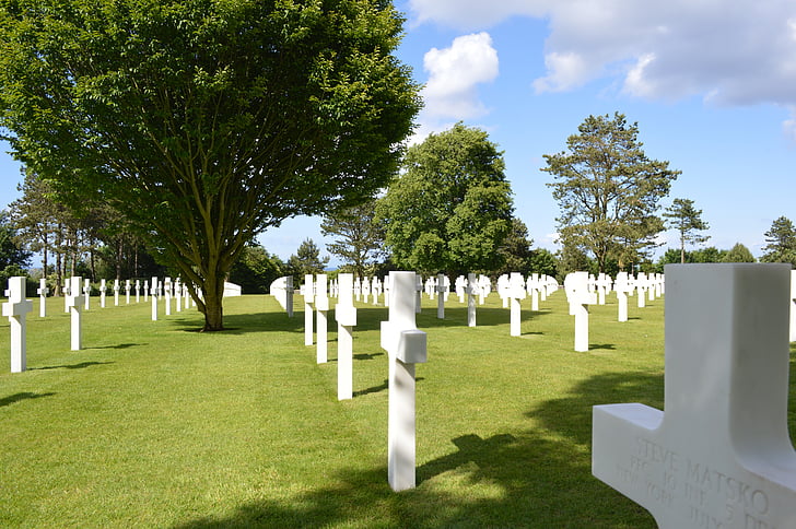 Pemakaman Amerika, Normandia, Prancis, perang dunia kedua, tentara, pemakaman, Salib
