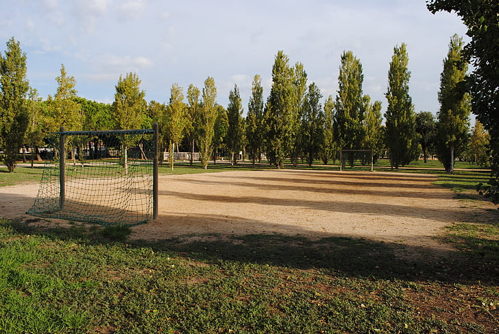 Park, attraktion, footbal fältet, öppna luft, mål, träd, naturen