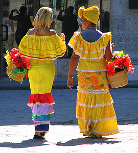 kvinnor, kläder, väninnor, vandring, Kuba