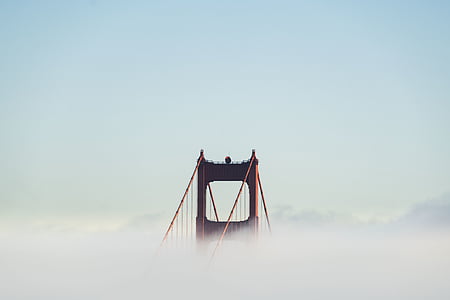 arhitektura, most, infrastrukture, plava, nebo, magla, hladno