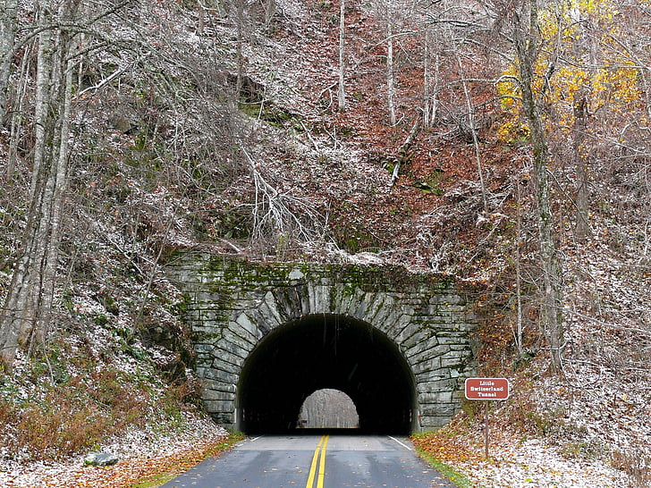tunnel, mountain, road, serene, winter, travel, landscape