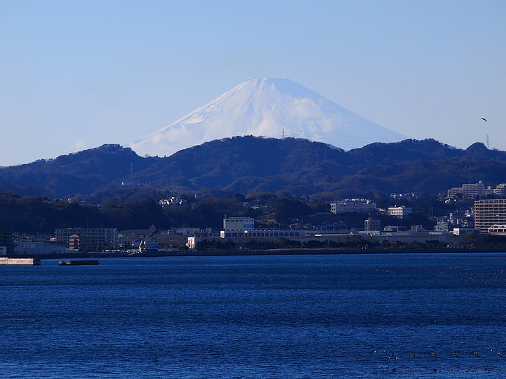 Fuji, mabori Shianbashi, morze, góry, Tokio Zatoka, Kanagawa, Japonia, Yokosuka