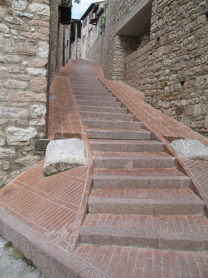 stairs, italy, assisi, architecture, town, europe, italian