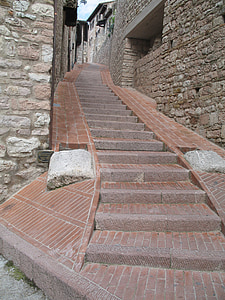 lépcsők, Olaszország, Assisi, építészet, város, Európa, olasz