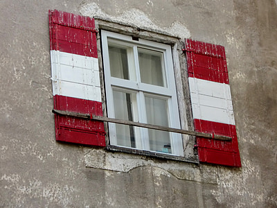 okno, roleta, rdeča, hauswand