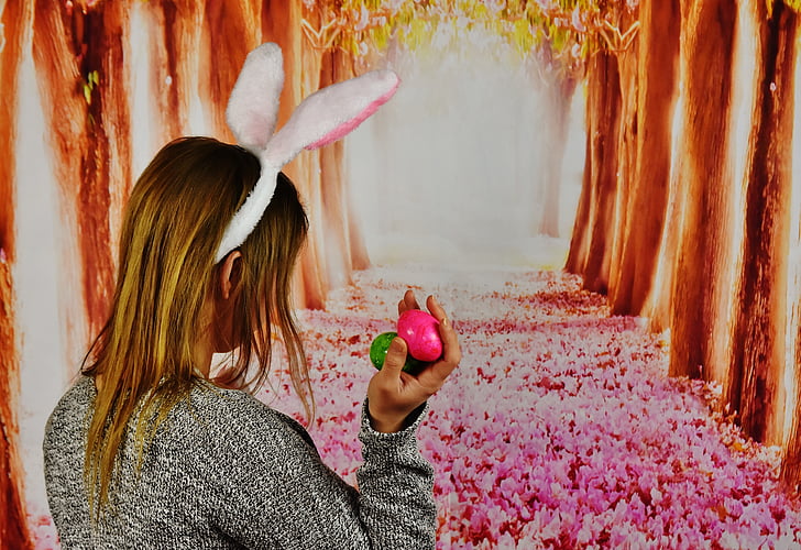 Veľkonočné, dievča, králičie uši, vajcia, Veľkonočný zajačik, Veselú Veľkú noc, Veľkonočné pozdravy