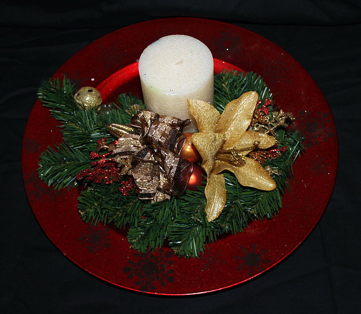 plate, candle, red, christmas, gifts, advent, candlelight