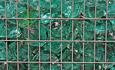 blocuri de sticlă, grilă, verde, lucios, fundal, textura, metal