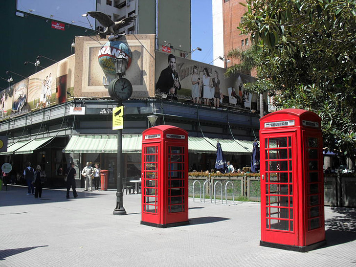 телефонна кабина, червен, телефон, Буенос Айрес, площад, пощенска картичка, общественото квадрат