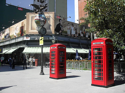 电话亭, 红色, 电话, 布宜诺斯艾利斯, 广场, 明信片, 公众广场