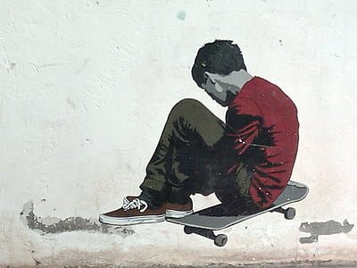 скейтборд, графіті, бризок, день