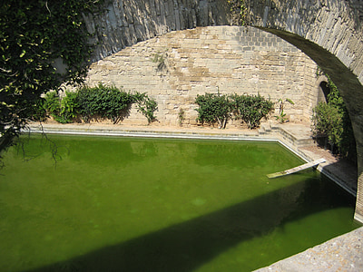 pont, arc, baignoire, mur de Pierre, vert, eau, Espagne