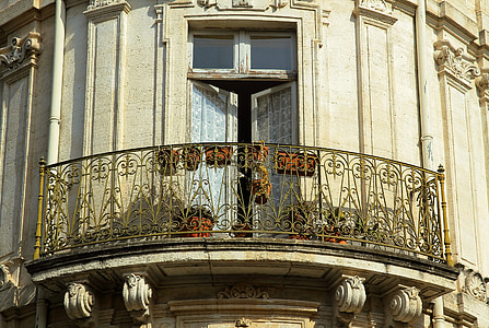 balkonem, Poręcze, fasada, metalu, Architektura, kwiaty, okno
