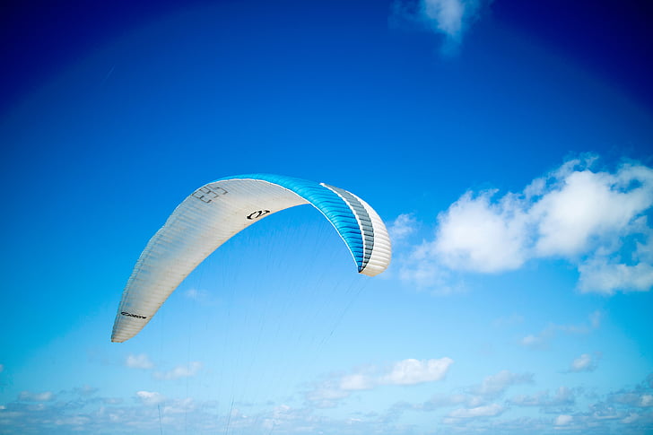 nature, sky, clouds, parachute, blue, white, paragliding