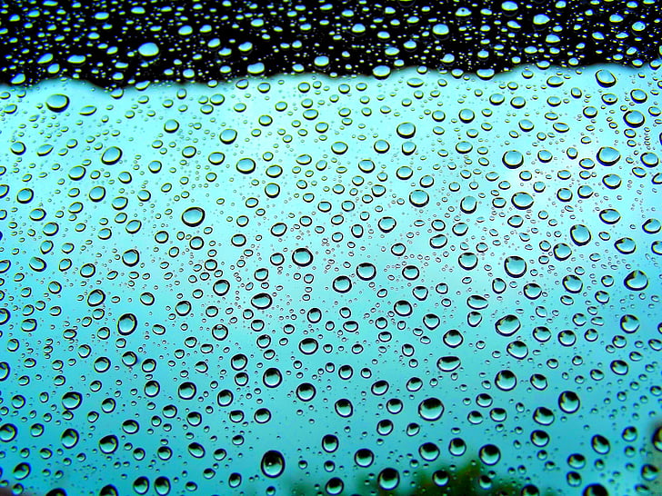 gotes, finestra, veure, gotes de pluja, blau, gota d'aigua, mullat