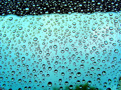 drops, window, view, raindrops, blue, water-drop, wet