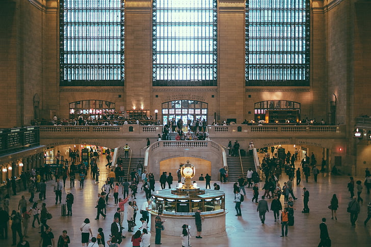 Architektura, budova, dav, Grand central terminal, New york, NYC, cestující