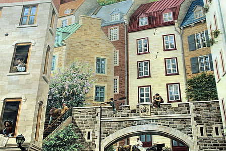 Canadá, Québec, cidade baixa, afresco, pintura mural, história, memória