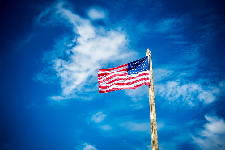 Estados Unidos, América, Bandera, estrellas y rayas, vieja gloria, cielo, nubes