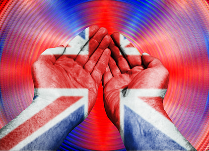 hands, thumbs, pattern, flag, union jack, colors, red