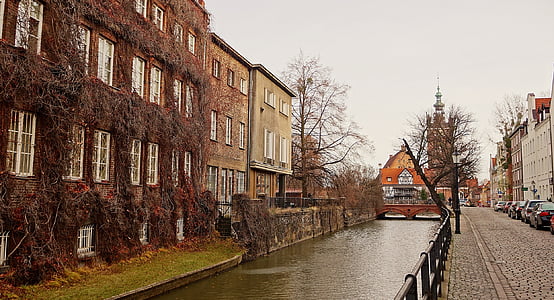 arquitectura, Ver, ciudad, Gdańsk, Polonia, canal, agua