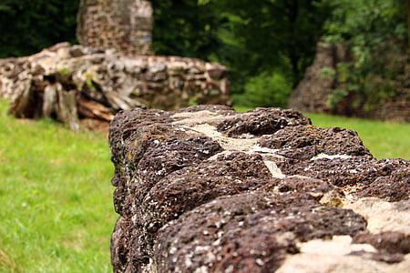 Руина, стена, rasenerz, глыба камень, газон Эйзенштейна, Мекленбург, Замковый парк