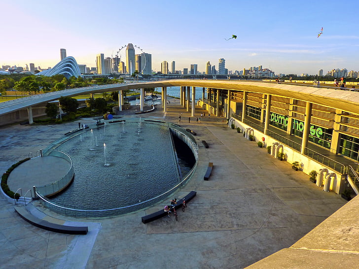 Cingapura, paisagem urbana, Barragem de Marina, edifícios, água, Marina, Baía
