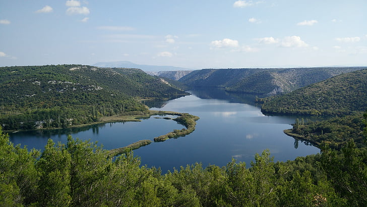 річці Крка, Національний парк, Хорватія, Природа, відбиття, день, немає людей
