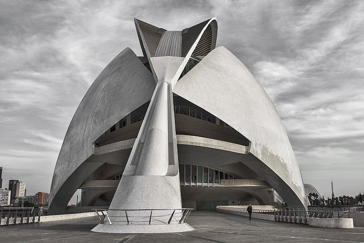 Cac, thành phố khoa học, Calatrava, Valencia, màu đen và trắng, Tây Ban Nha, Đài tưởng niệm