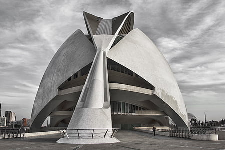CAC, byen vitenskaper, Calatrava, Valencia, svart-hvitt, Spania, monument