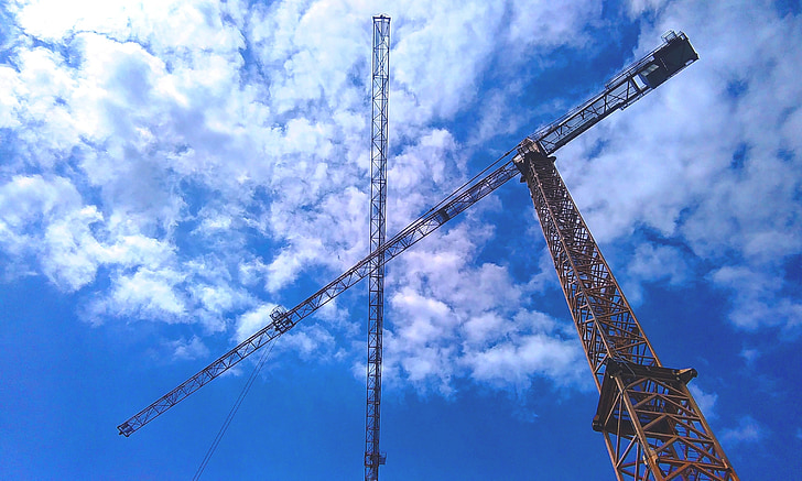 sky, clouds, sunny, construction, architecture, blue, steel