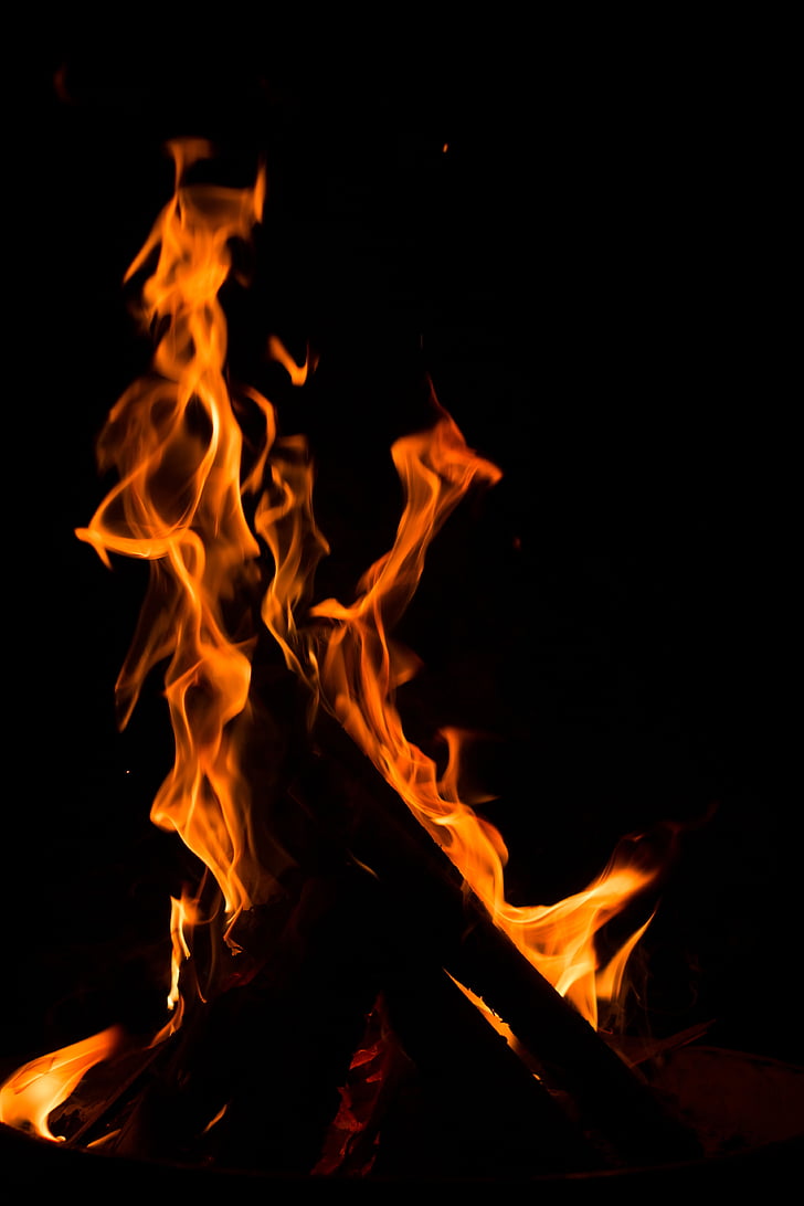fire, flame, burn, brand, black background, isolated, campfire