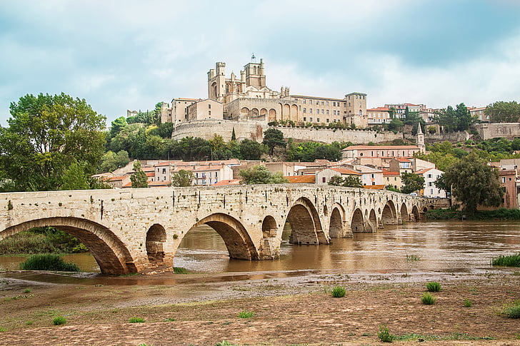 įtvirtinimų, bazilika, Béziers, Prancūzija, bažnyčia, tiltas, upės