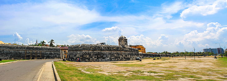 thành phố cổ, Colombia, bức tường, toàn cảnh, thành phố lịch sử