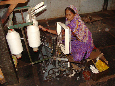 Khadi, grobes Tuch, Tagungsmöglichkeiten, Indien, Weberei, Garn-Herstellung, Dorf-Industrie