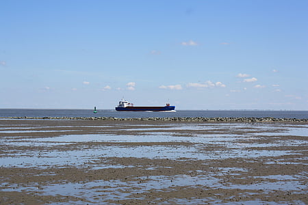 ship, freighter, beach, ebb, watts, container ship, container
