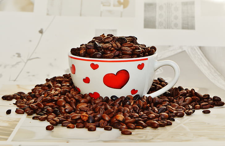 koffie, voor twee, liefde, hart, Beker, Aftelkalender voor Valentijnsdag, Geniet van